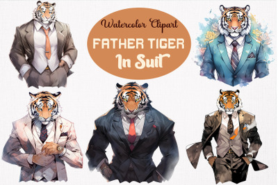 Father Tiger In Suit Watercolor Bundle