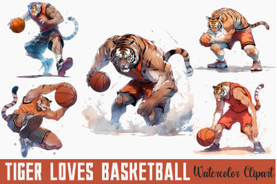 Tiger Loves Basketball Watercolor Bundle