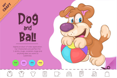 Cartoon Dog and Ball. Clipart.