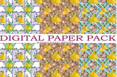 seamless summer lemon design pattern digital paper pack