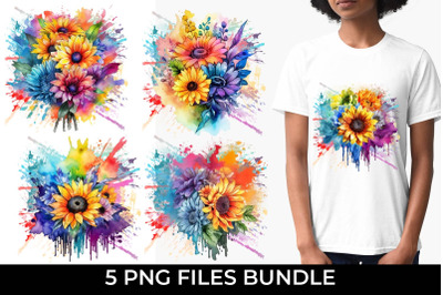 Rainbow Sunflower Watercolor Bundle Sublimation