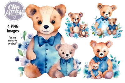 Father and Son Bear 4 PNG Clip Art Images  Bundle Father&#039;s Day
