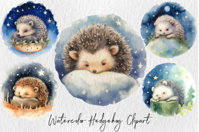 Watercolor hedgehog baby dreaming
