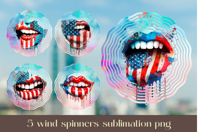 Lips wind spinner sublimation png Patriotic spinner bundle