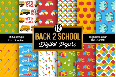 Back-to-School Digital Paper Seamless Patterns