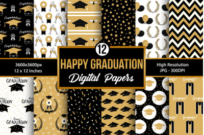 Black and Gold Graduation Seamless Pattern Digital Papers