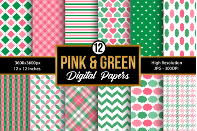 Pink and Green Seamless Pattern Digital Papers