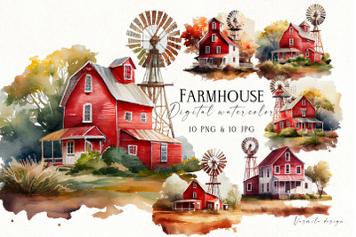 Farmhaus Watercolor Clipart