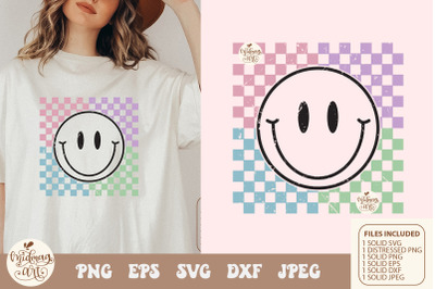 Checkered Smiley Face SVG PNG, Hippie svg, Retro svg