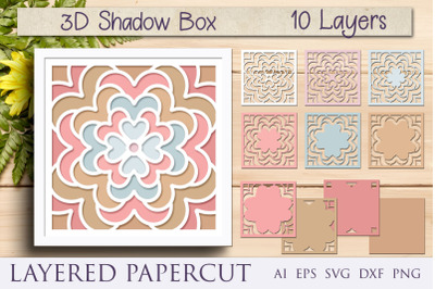 Flower mandala shadow box, 3d layered papercut