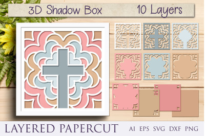 3d layered cross mandala svg, Shadow box svg