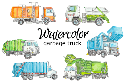 Garbage truck watercolor clipart