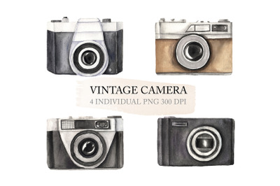 Watercolor Vintage Cameras Clipart PNG