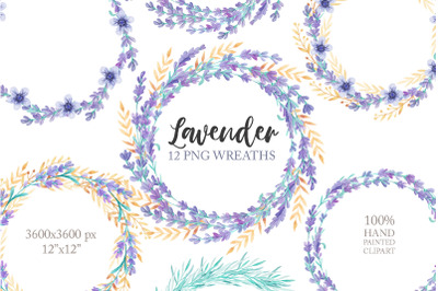 Watercolor Lavender Wreaths Clipart PNG