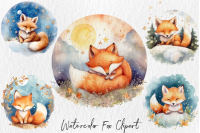Watercolor fox baby dreaming