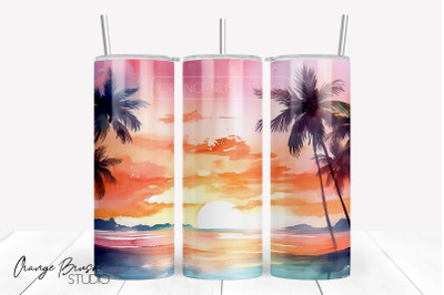 Summer Tumbler Wrap 20 Oz Beach Sunset Sublimation Design