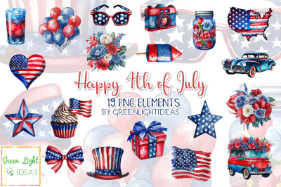 4th of July Clipart, Independence Day Patriotic Illustrations