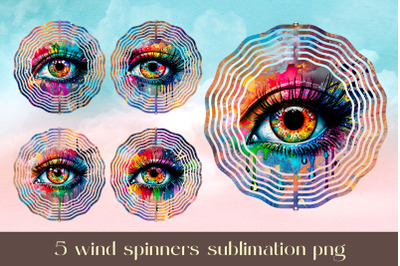 Rainbow wind spinner sublimation Eye wind spinner design png