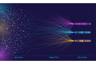 Big data analytics visualization. Digital flow of chaotic data dots co