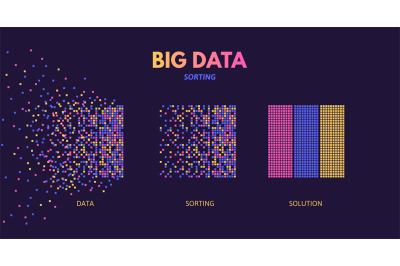 Big data sorting. Machine learning algorithm visualization, digital da