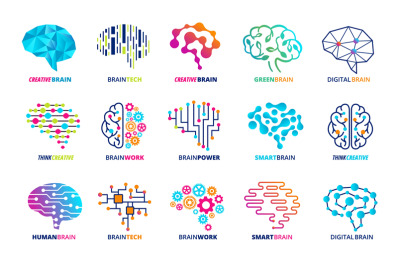 Brain emblem template. Smart assistant, ai and human brains, neural en