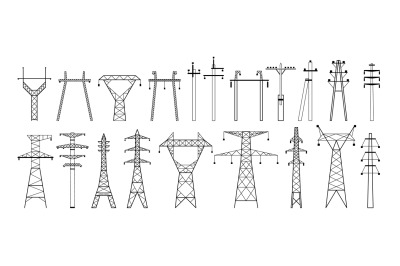 Electric pylon silhouette. High voltage electric line, power transmiss