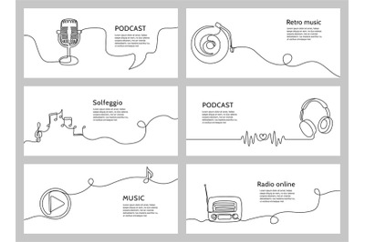 Continuous one line music banners. Audio podcast, online radio, music