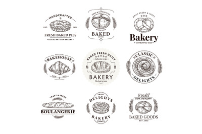 Bakery emblem. Local bakehouse artisan label with hand drawn fresh bak