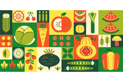 Geometric fruits and vegetables mosaic. Grocery goods, agriculture pro