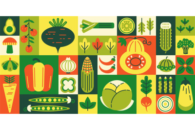 Geometric vegetable mosaic. Healthy food market, grocery products and