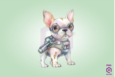 Half Robot French Bulldog Dog Clipart