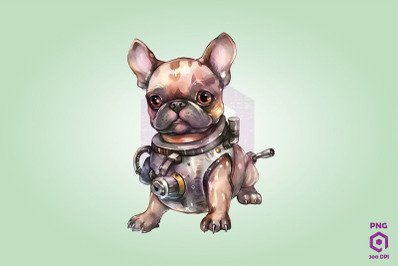 Half Robot French Bulldog Dog Clipart