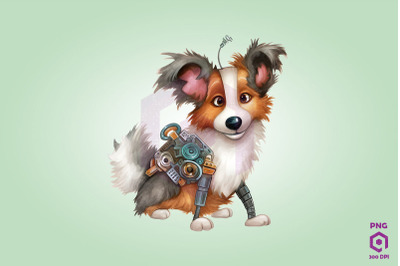 Half Robot Shetland Sheepdog Dog Clipart