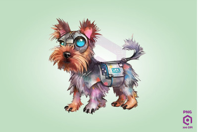 Half Robot Yorkshire Terrier Dog Clipart