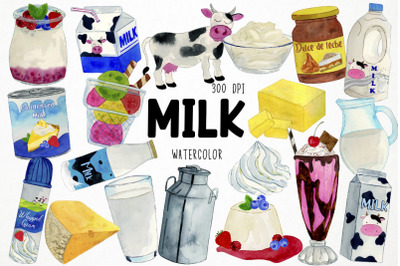 Watercolor Dairy Clipart, Dairy Graphics, Milk Clipart, Milky