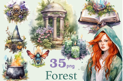 Forest Witch Clipart Bundle | Fantasy Illustration PNG