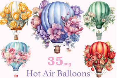 Floral Hot Air Balloons Clipart | Nursery Illustration Set