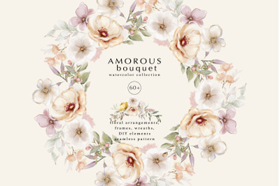 Watercolor Floral Clipart Collection, Amorous Bouquet