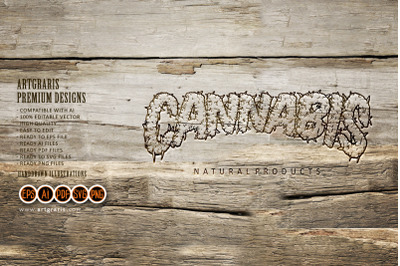 Cannabis lettering word smoking marijuana leaf effect illustrations