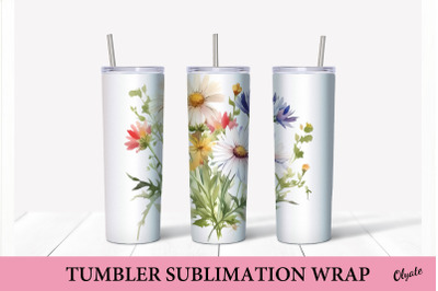 Wildflowers Tumbler Sublmation Design. Daisy Tumbler Wrap