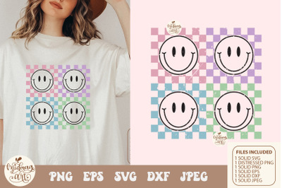 Retro Checkered Smiley Face Png svg, Vintage Checkered Smiley SVG