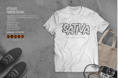 Weed sativa lettering word smoke effect illustrations monochrome