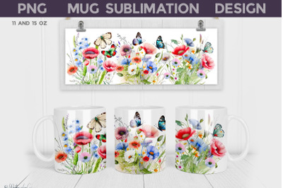 Wildflower Mug Wrap | Poppies Mug Sublimation