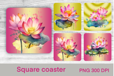 Flower square coaster sublimation | Lotus flower coaster
