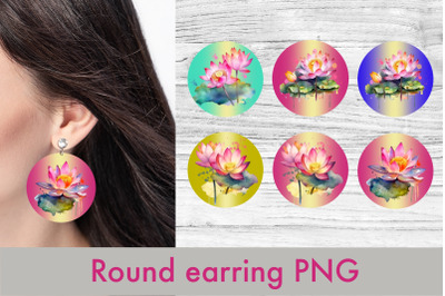 Round earring sublimation | Flower lotus earring