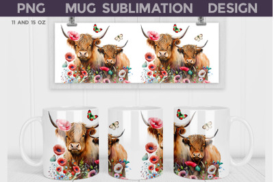 Highland Cow Mug Wrap | Cow Floral Mug&nbsp;