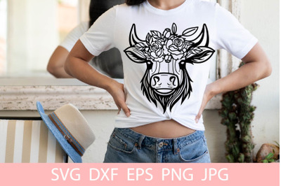 Floral Cute Cow SVG File