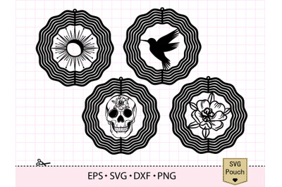 Wind Spinner SVG Hanging Template | Hummingbird and flower