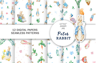 Watercolor Peter Rabbit digital paper