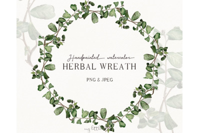 Green herb wreath watercolor